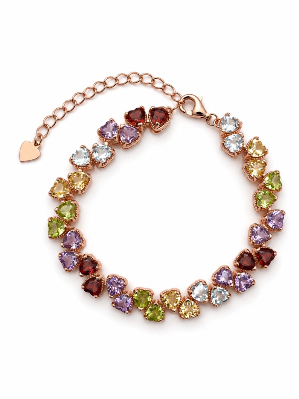 #B20 Rainbow Tourmaline Heart Rose Gold Bracelet